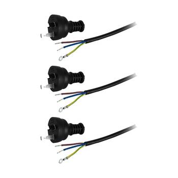 3PK Doss 10A 3 Core Mains Lead 2M Bare Wire Power Black Cable AU Cord