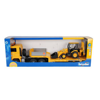Bruder MAN TGA Low Loader With JCB Midi CX Backhoe Kids Toy Yellow