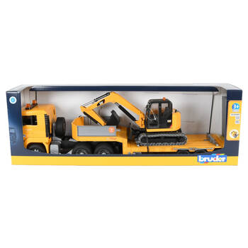 Bruder MAN TGA Low Loader With CAT Mini Excavator Kids Toy Yellow