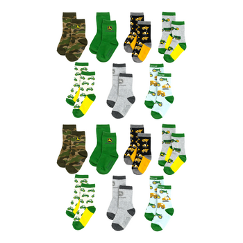 2x 7pc John Deere 4-6Y Truck Non-Slip Grip Cotton Blend Crew Socks Set
