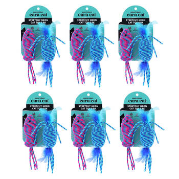6x 2pc Paws And Claws Cara Cat Stretchy Neon Play Toy Set 7x3x3cm Assorted