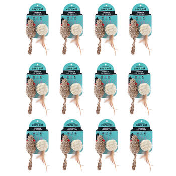 12x 2pc Paws And Claws Cara Cat Chenille Rattle Play Toy Set 7x3x3cm Assorted