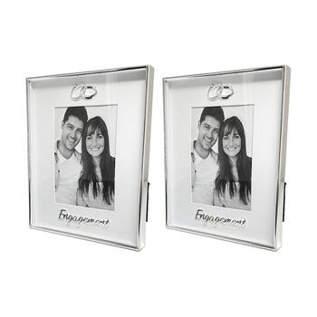 2PK Gibson Gifts Boxed Photo Frame Engagement 4x6 Silver MDF Metal Glass