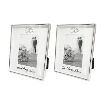 2PK Gibson Gifts Boxed Photo Frame Wedding Day 4x6 Silver MDF Metal Glass