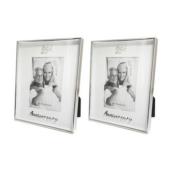 2PK Gibson Gifts Boxed Photo Frame 25th Anniversary 4x6 White Silver MDF