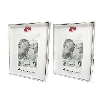 2PK Gibson Gifts Boxed Photo Frame 40th Anniversary 4x6 White Silver MDF