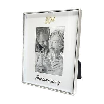 Gibson Gifts Boxed Photo Frame 50th Anniversary 4x6 White Silver MDF