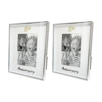 2PK Gibson Gifts Boxed Photo Frame 50th Anniversary 4x6 White Silver MDF