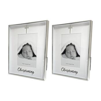 2PK Gibson Gifts Boxed Christening Picture Photo Frame 4x6 White Silver