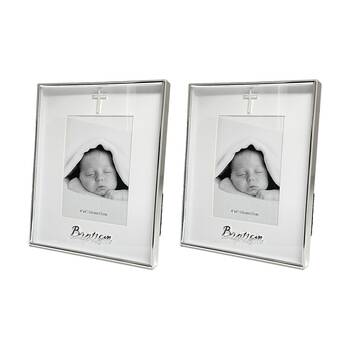 2PK Gibson Gifts Boxed Baptism Picture Photo Frame 4x6 White Silver