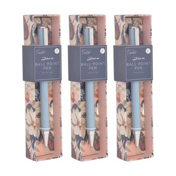3PK Zara Barrel Ball Point Writing Pen Aqua Pastel w/ Silver Accents
