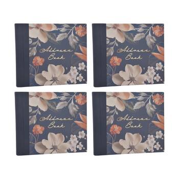 4PK Zara Floral Address Book Navy Blue w/ Gold Lettering & Botanical Art