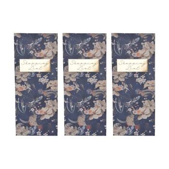 3PK Zara Shopping List Notepad Navy Blue Floral Design w/ Gold Lettering