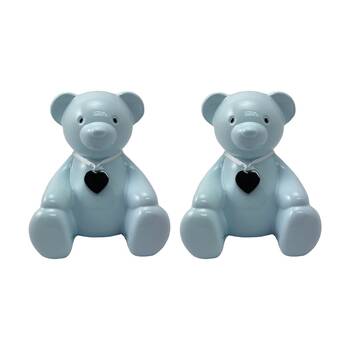 2PK Gibson Gifts Teddy Bear Money Box Baby Blue Ceramic w/ Heart Pendant