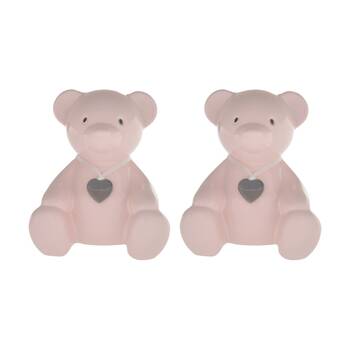 2PK Gibson Gifts Teddy Bear Money Box Blush Pink Ceramic w/ Heart Pendant
