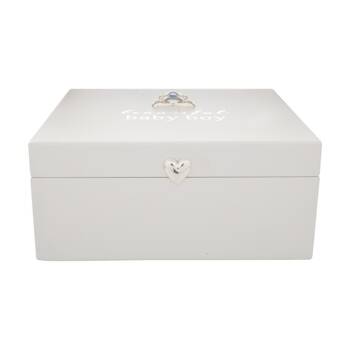 Gibson Gifts Baby Boy Keepsake Box White w/ Teddy Bear Blue Crystal Accent