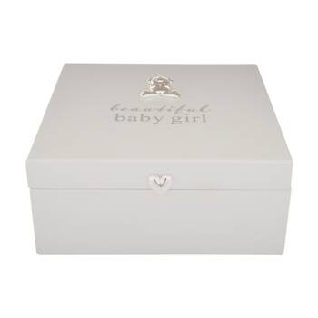 Gibson Gifts Baby Girl Keepsake Box White w/ Teddy Bear Pink Crystal