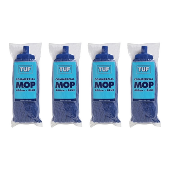 4PK TUF Heavy Duty Performance Commercial Blended Fibre Mop Blue 400gm