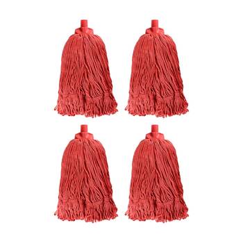 4PK Edco Heavy Duty Enduro 100 Percent Microfibre Mop Head Red 350g