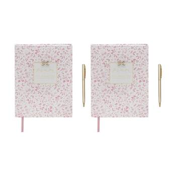 2PK Madelaine Hearts Mum Notebook And Pen Set Pink Floral w/ Gold Script