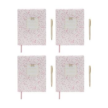 4PK Madelaine Hearts Mum Notebook And Pen Set Pink Floral w/ Gold Script
