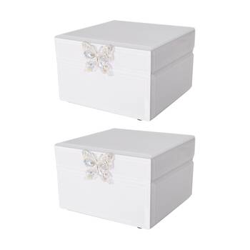 2PK Gibson Gifts Crystal Butterfly Jewellery Box Small White Shimmer Storage