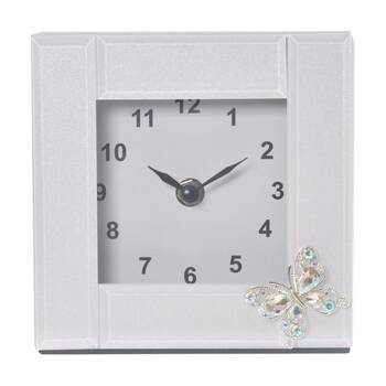 Gibson Gifts Crystal Butterfly Tabletop Desk Clock White Glitter