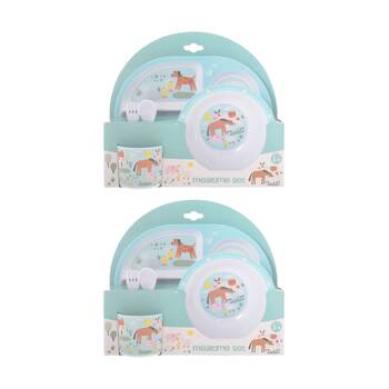 2PK Gibson Gifts Farm Blue Kids Meal Dinner Set Melamine Plate Bowl Cup Cutlery