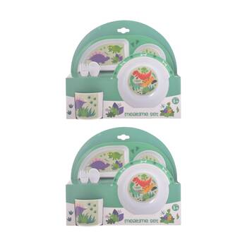 2PK Gibson Gifts Dinosaur Kids Meal Dinner Set Melamine Plate Bowl Cup Cutlery