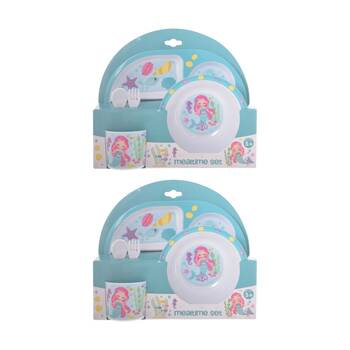 2PK Gibson Gifts Mermaids Kids Meal Dinner Set Melamine Plate Bowl Cup Cutlery