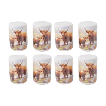 4PK 2pc Macneil Highland Cow Ceramic Salt Pepper Shakers Container Set 5cm