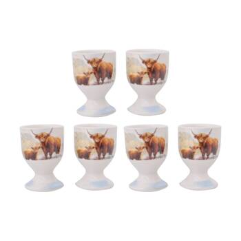 3PK 2pc Macneil Ceramic Highland Cow Soft Boiled Egg Cup Holder Set