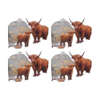 4PK 4pc Macneil Highland Cow Rectangle Placemat Set Cork Laminent