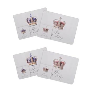 2PK 4pc Lesser & Pavey Lordship Ladyship Placemat Coaster Set White