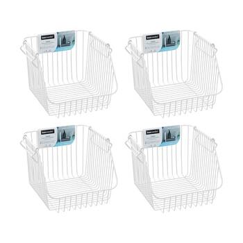 4x Boxsweden Toska Wire Durable Stacking Basket Storage 30x29x21.5cm White