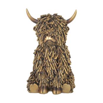Gibson Gifts Shaggy Cow Sitting Highland Figurine Bronze Polyresin