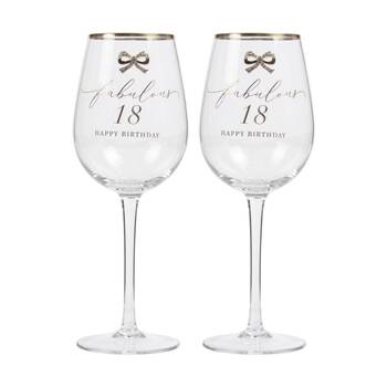 2PK Madelaine 18th Script Bow Champagne/Red Wine Glass Stemmed Clear Gold