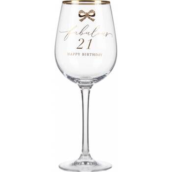 Madelaine 21st Script Bow Champagne/Red Wine Glass Stemmed Clear Gold