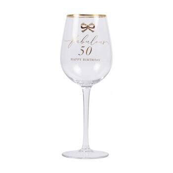 Madelaine 50th Script Bow Champagne/Red Wine Glass Stemmed Clear Gold