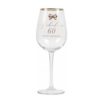 Madelaine 60th Script Bow Champagne/Red Wine Glass Stemmed Clear Gold