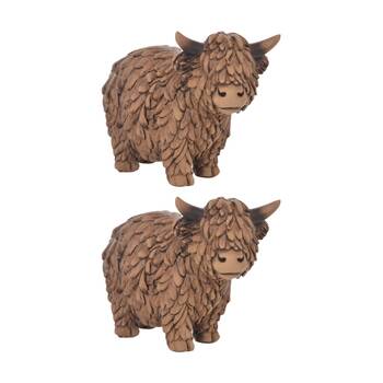 2PK Gibson Gifts Hughie Highland Cow Small Figurine Brown Polyresin