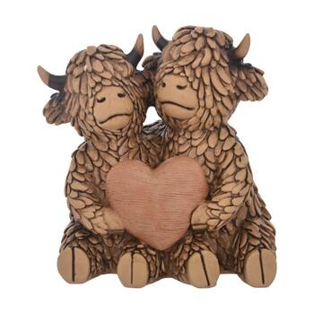 Gibson Gifts Hughie Highland Cows True Love Figurine Brown Polyresin Decor