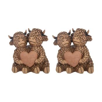 2PK Gibson Gifts Hughie Highland Cows True Love Figurine Brown Polyresin Decor