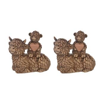 2PK Gibson Gifts Hughie Highland Cow Pair Brown Resin Figurine Decorative