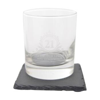 Gibson Gifts 21st Birthday Glass Coaster Set Whiskey Burnt Wood