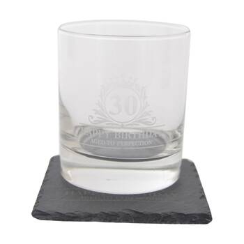 Gibson Gifts 30th Birthday Glass Coaster Set Whiskey Burnt Wood