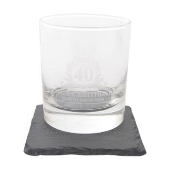 Gibson Gifts 40th Birthday Glass Coaster Set Whiskey Burnt Wood