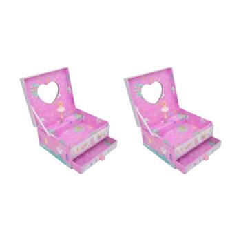 2PK Gibson Gifts Musical Jewellery Box With Drawer Pink Ballet Themed Storage