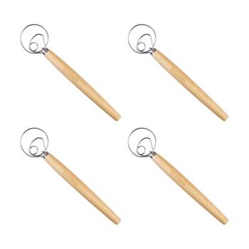 4PK Daily Bake Danish Dough Whisk Stainless Steel Head W/ Wooden Handle