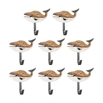 8PK Indoor/Outdoor Home Decor Timber Whale Wall-Mount Hanging Hook 14x14x4.5cm